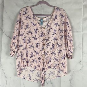 M. Fasis Floral Button Down Tie Front Top 2XL